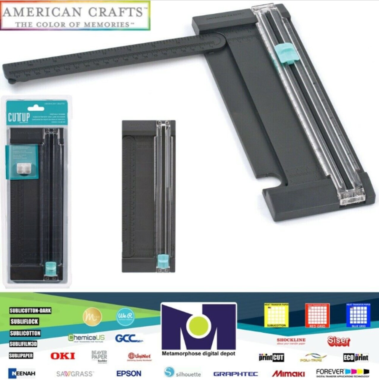 American Crafts Craft Blade Portable Paper Trimmer 9&#x22; - Aqua - (2 Pieces) 90702